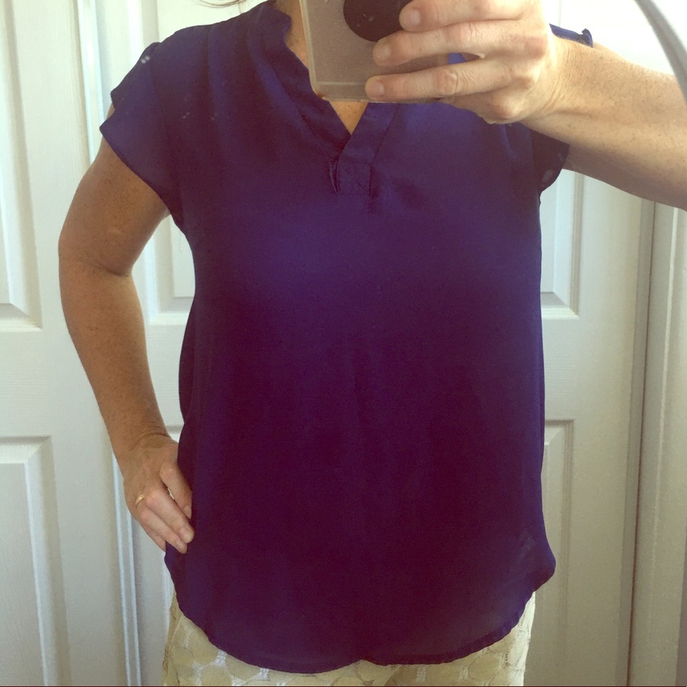 Navy Blue Cap Sleeved Blouse